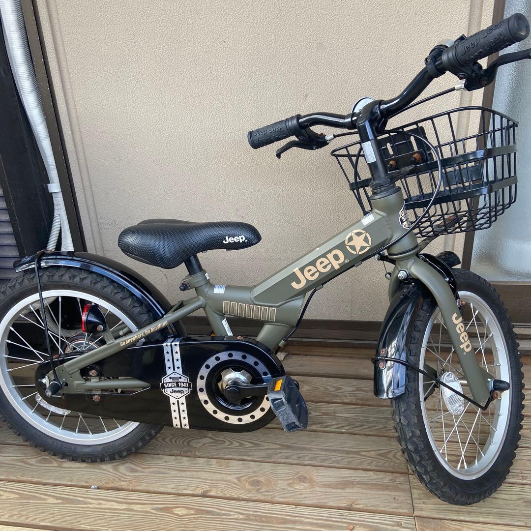 Jeep キッズバイク 16インチ オリーブグリーン 前カゴ付き