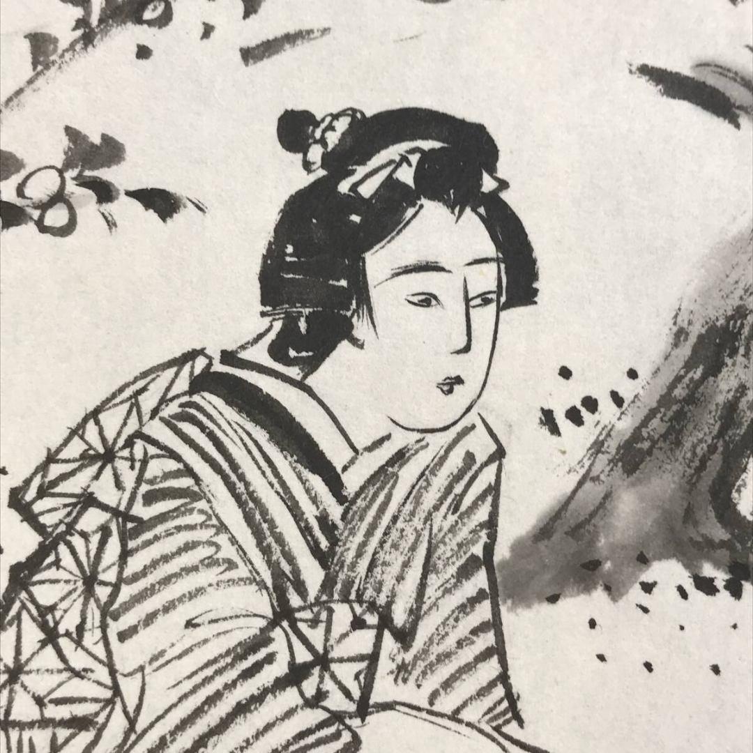 真作/矢野橋村/人物図/横物/役者絵/掛軸☆宝船☆AK-409