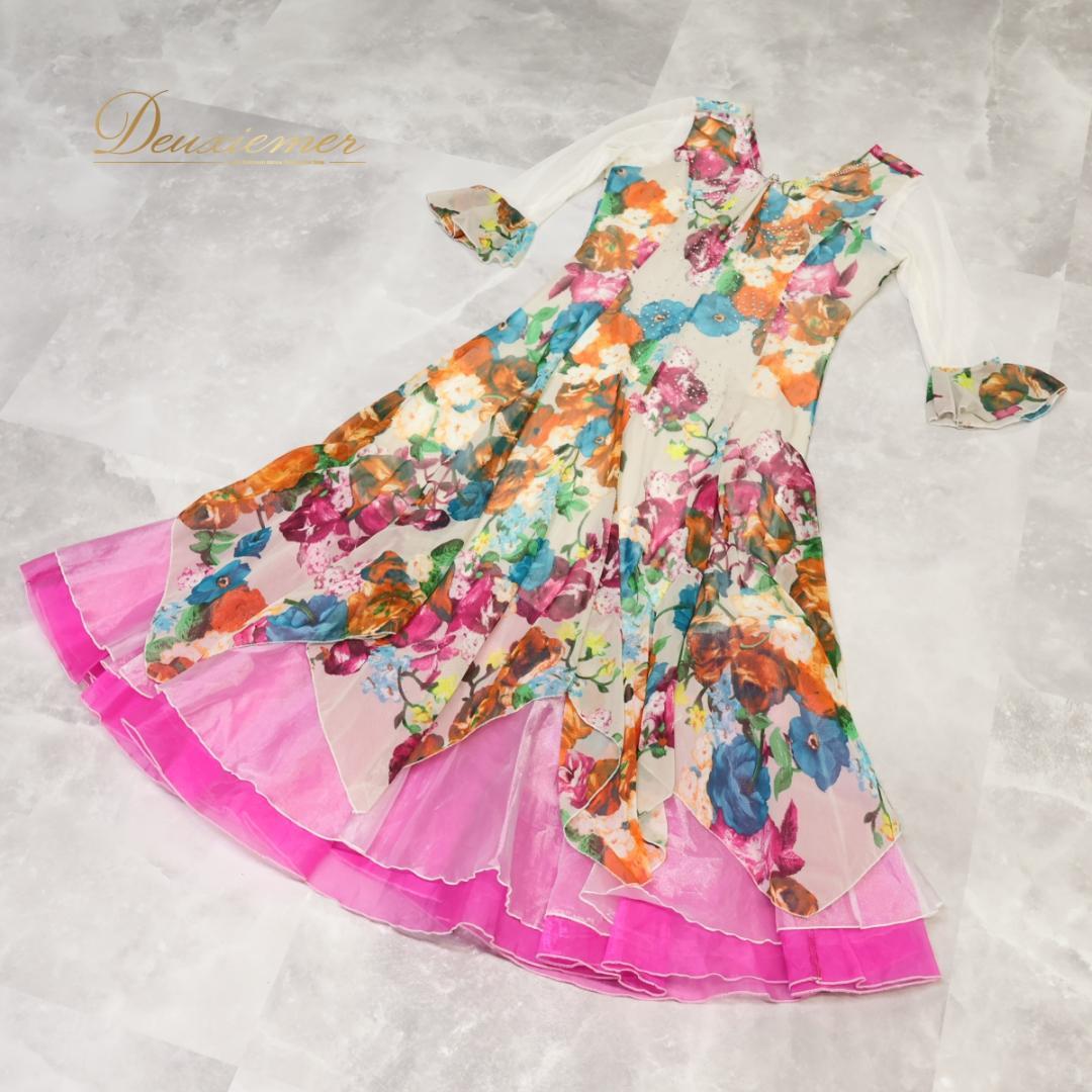 【社交ダンス衣装】ホワイト Mochana ワンピース ドレス ピンク オレンジ