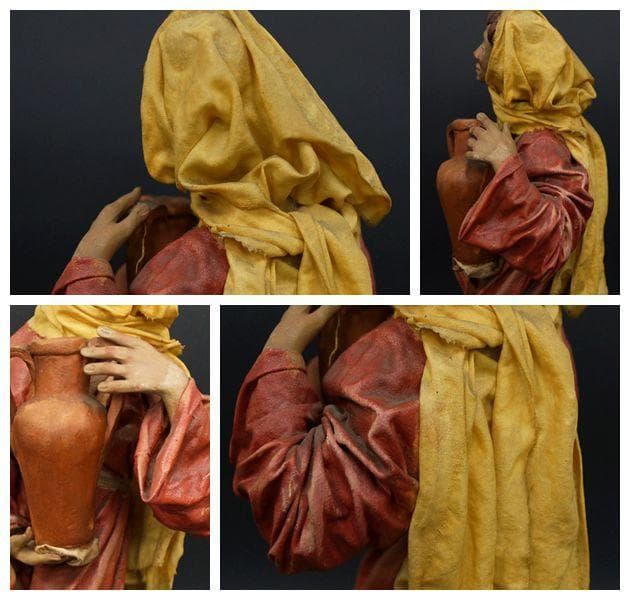 イタリア工芸品 紙人形『水瓶を持つ女性』48/300 アンティーク人形 木製台座