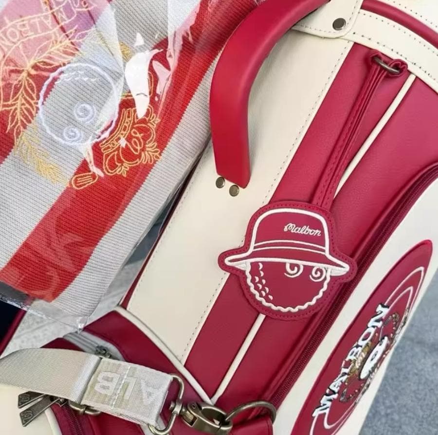Malbon ゴルフバッグ立式スタンド式 ピンストライプ調 ロゴデザイン