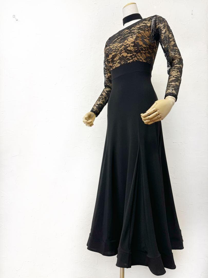 【Lサイズ】新品　黒　エレガントレースワンピース　ドレス黒g016