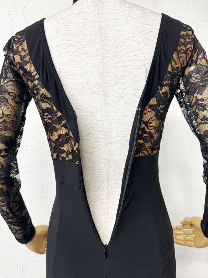 【Lサイズ】新品　黒　エレガントレースワンピース　ドレス黒g016