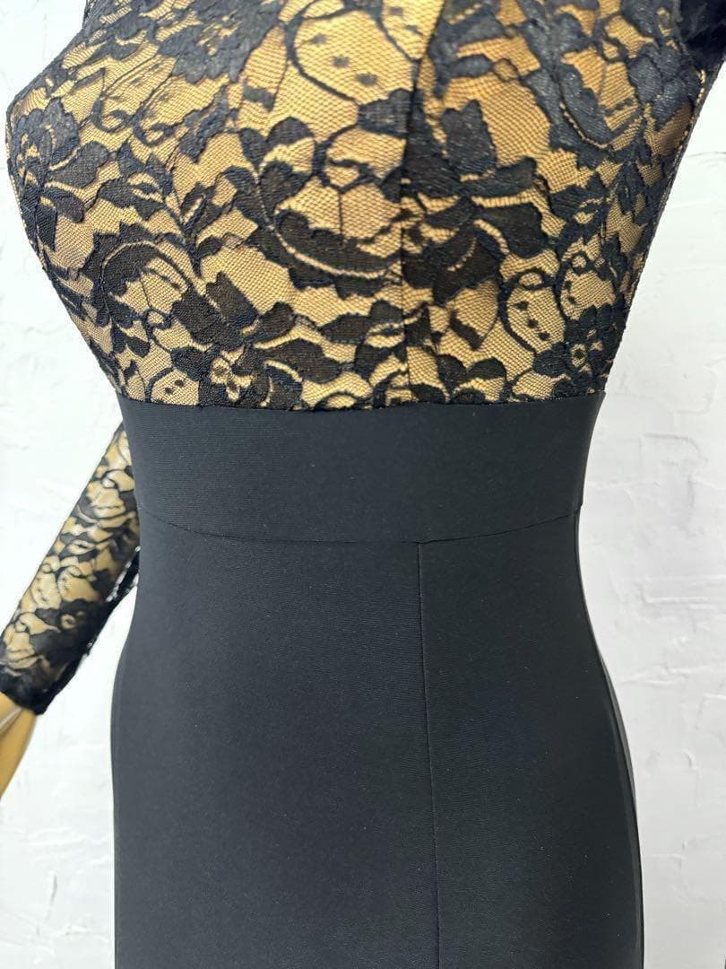 【Lサイズ】新品　黒　エレガントレースワンピース　ドレス黒g016