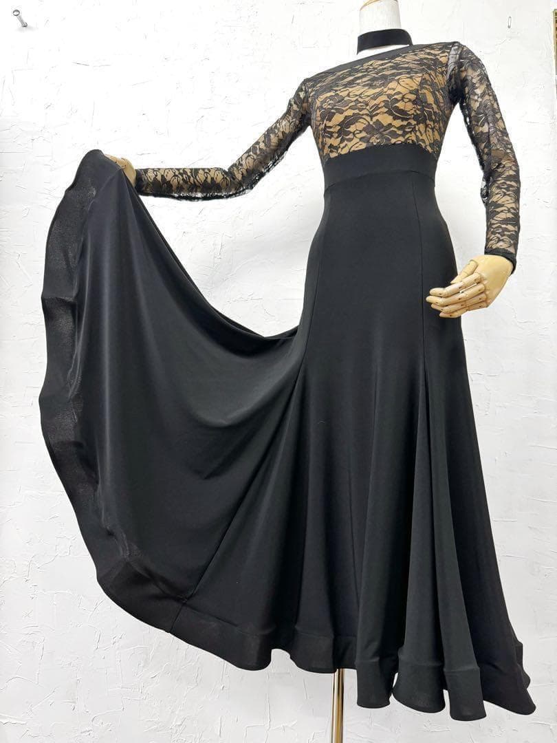 【Lサイズ】新品　黒　エレガントレースワンピース　ドレス黒g016