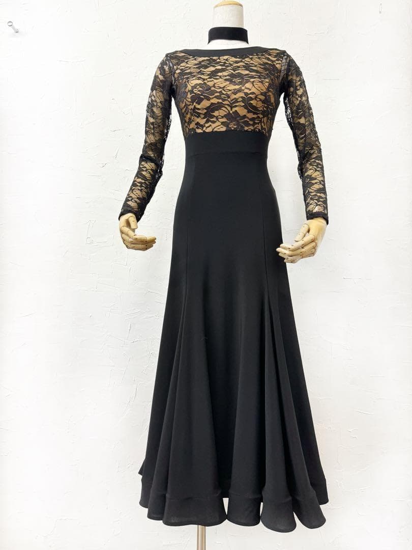 【Lサイズ】新品　黒　エレガントレースワンピース　ドレス黒g016