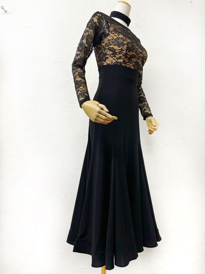 【Lサイズ】新品　黒　エレガントレースワンピース　ドレス黒g016