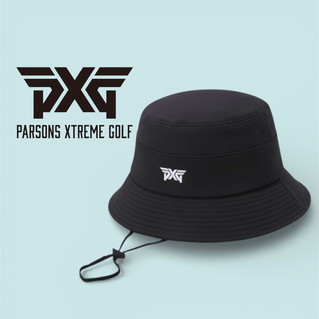 PXG ブラック バケットハット ストラップ付き　ユニセックス　男女兼用