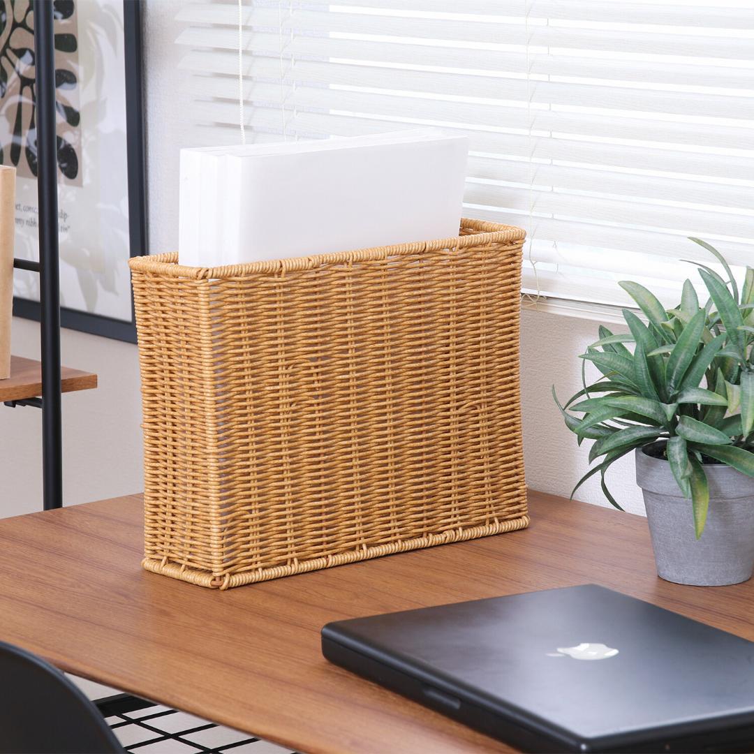 洗える隙間収納 ファイルケース4個セット　書類入れ　ラタン調