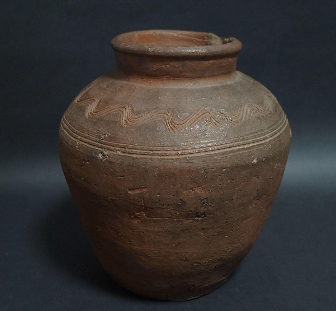 古備前 波状文壺 種壺 花器/花瓶/花生/飾壷/古陶/焼物 重3.5kg 茶道具