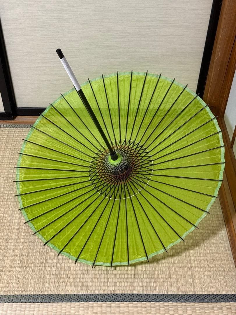 蛇の目傘　番傘　緑　和傘　傘　二段継　舞踊　大衆演劇　着物　撮影