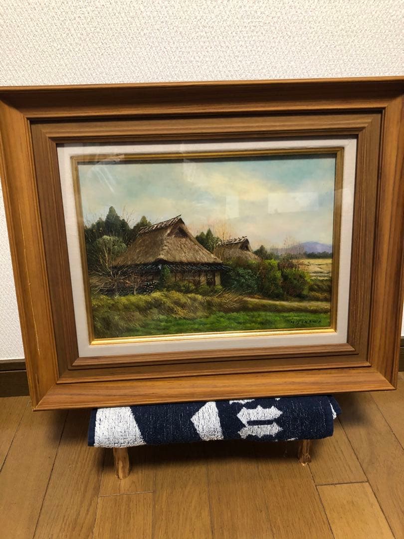 作者　細川進　肉筆油彩画　農村風景