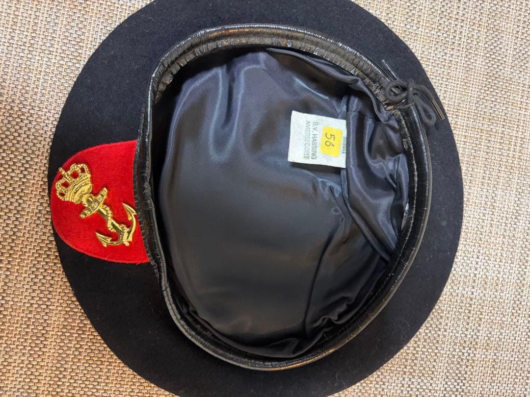 オランダ製 ベレー帽 海軍風 アンカー王冠バッジ付き サイズ56 ヴィンテージ