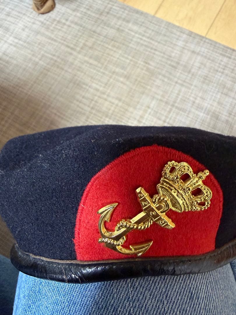 オランダ製 ベレー帽 海軍風 アンカー王冠バッジ付き サイズ56 ヴィンテージ