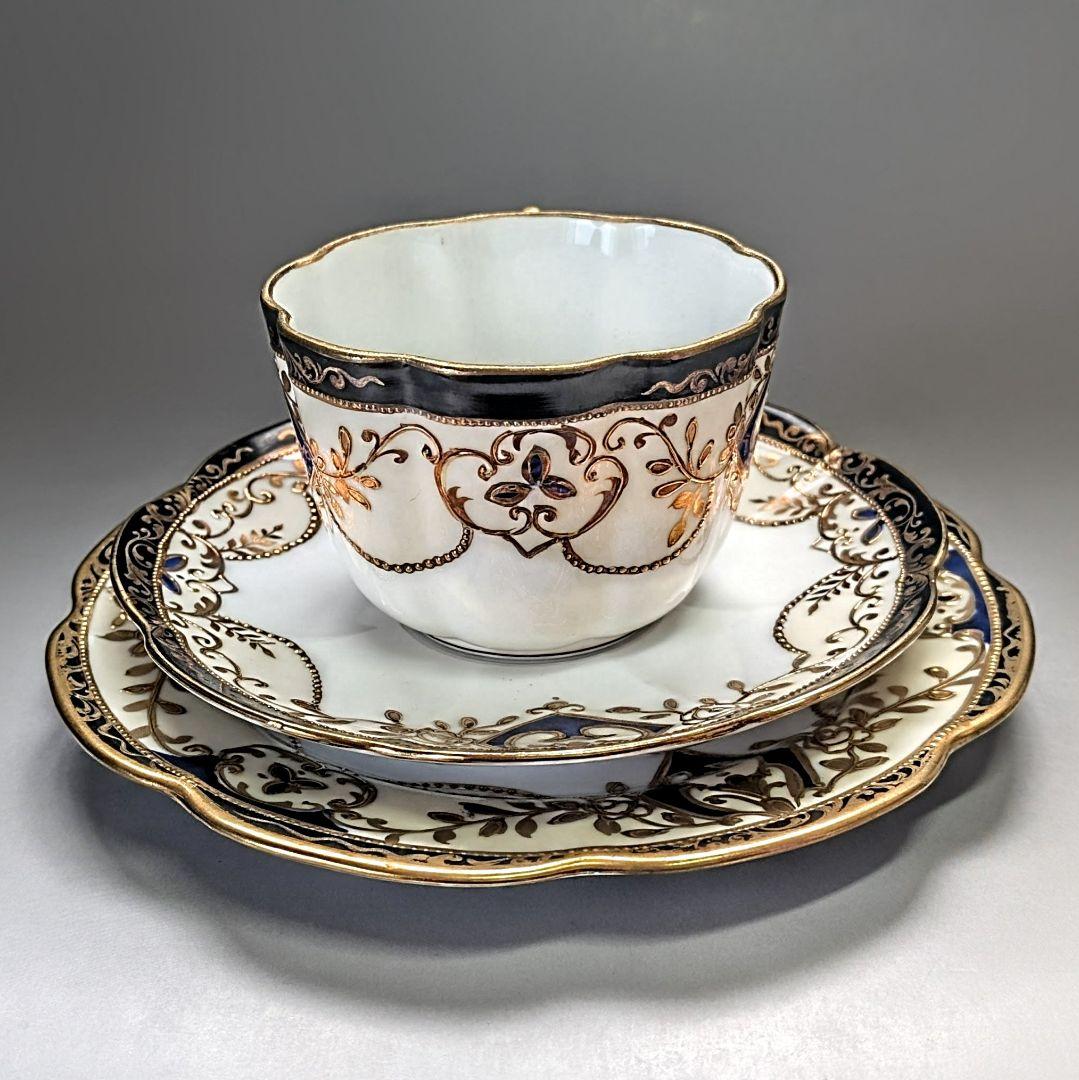 美品 オールドノリタケ マルキ印 コバルト金盛 トリオセット カップ＆ソーサー