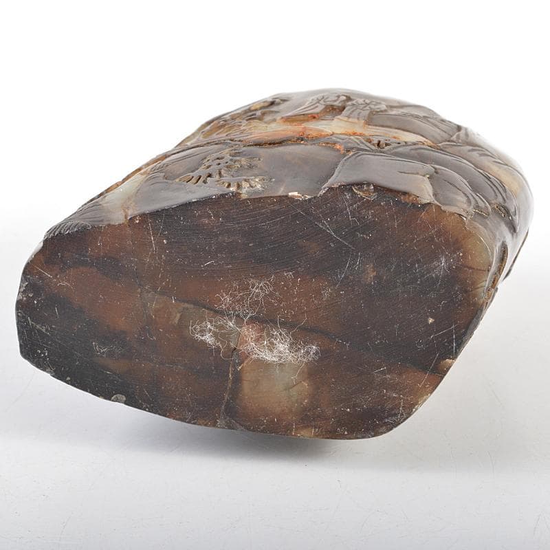 中国　玉石彫刻　山水人物刻　置物　合わせ箱　M　R5746