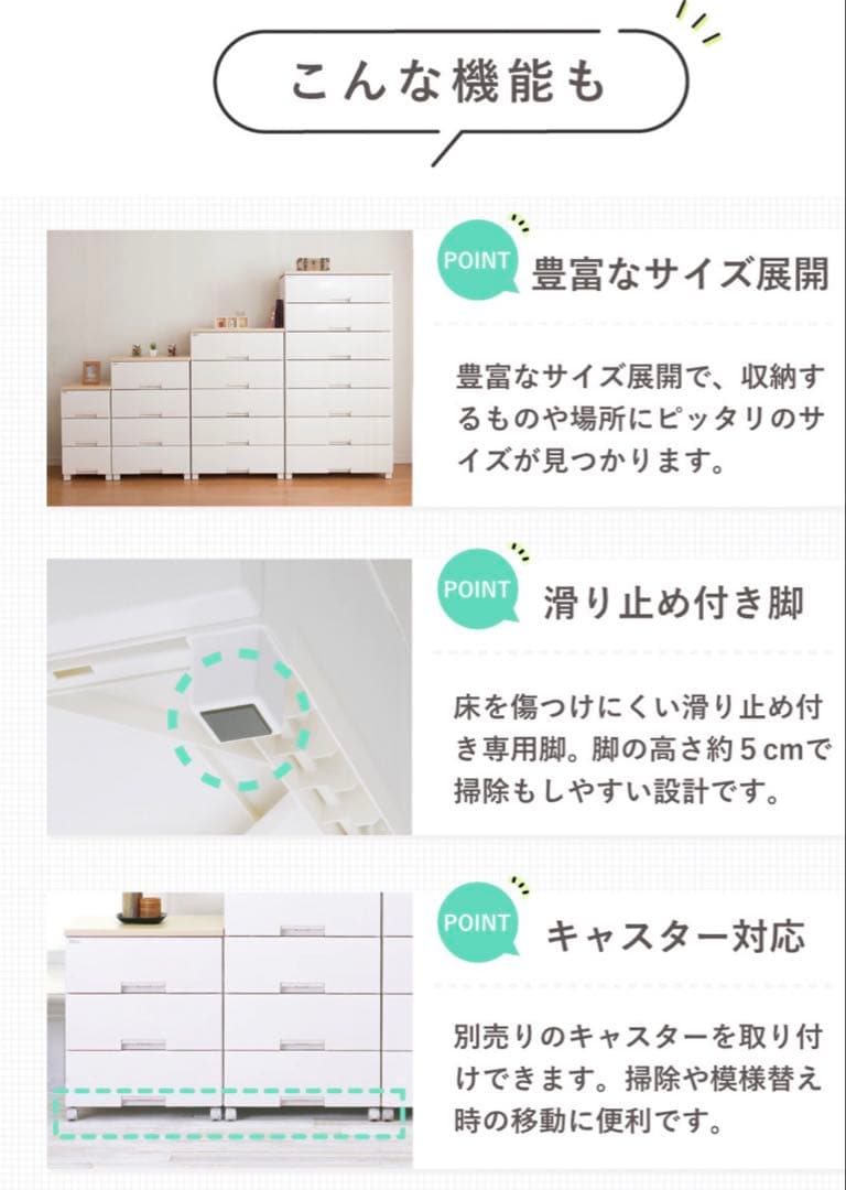 Fits プラス5段チェスト 幅75cmキャスター付きホワイト最終値下げ