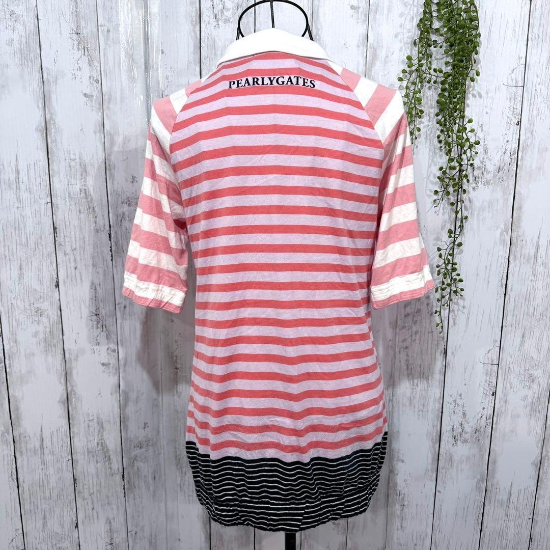 パーリーゲイツ ポロシャツ L ゴルフ ボーダー マルチ 半袖 裾シャーリング