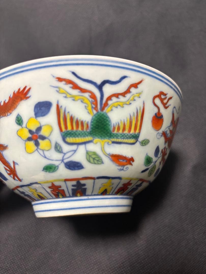 Tran Be中国清時代　闘彩　龍文茶碗 鬥彩 大清雍正年製在銘 15cm