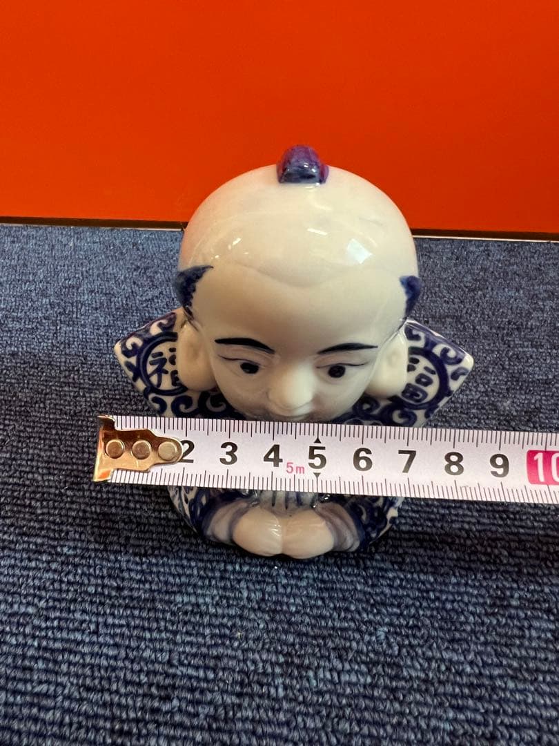 1279 珍品  九谷焼  お多福  染付　福助さん  置物