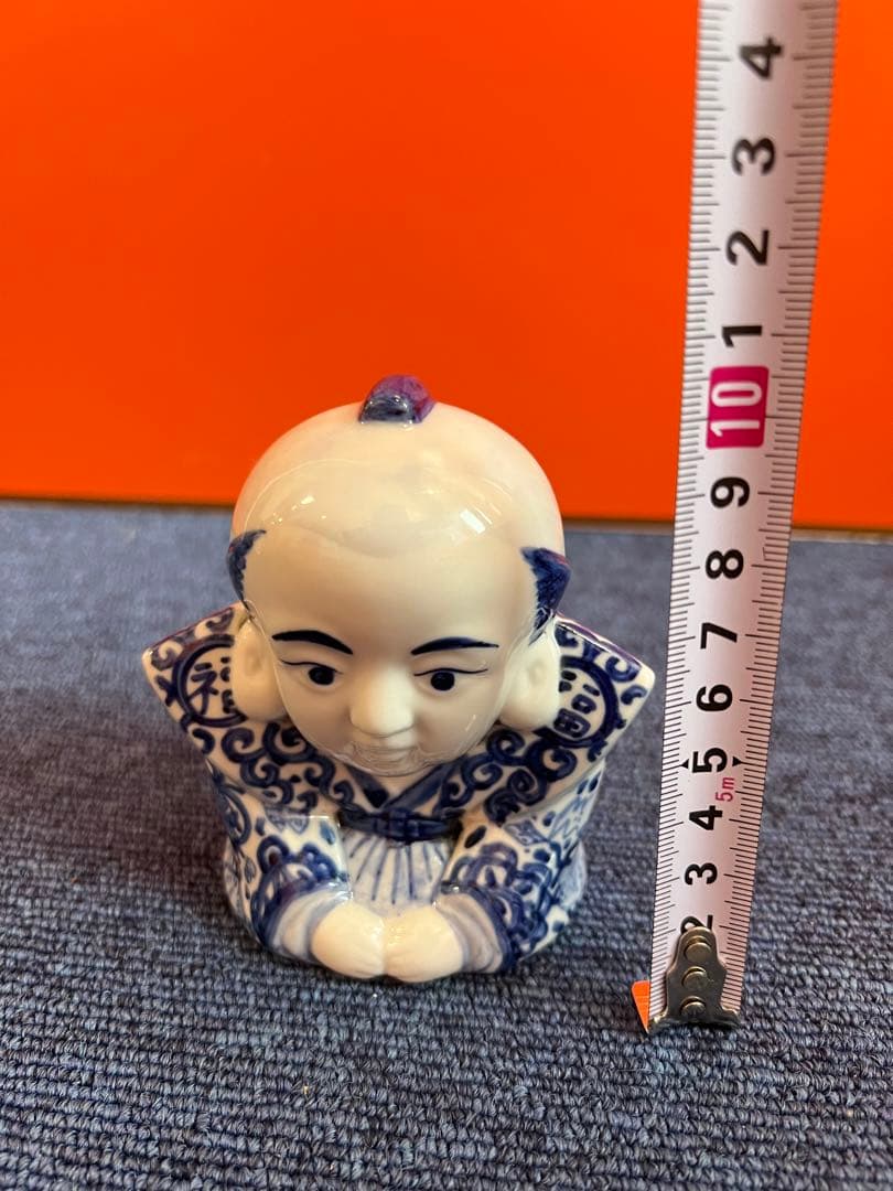 1279 珍品  九谷焼  お多福  染付　福助さん  置物