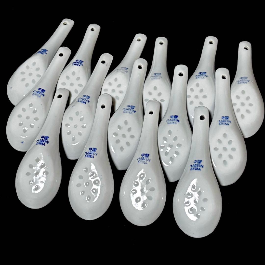 ＊【未使用品】中国 景徳鎮 れんげ 15本 ホタル焼き 蛍手 透かし レンゲ