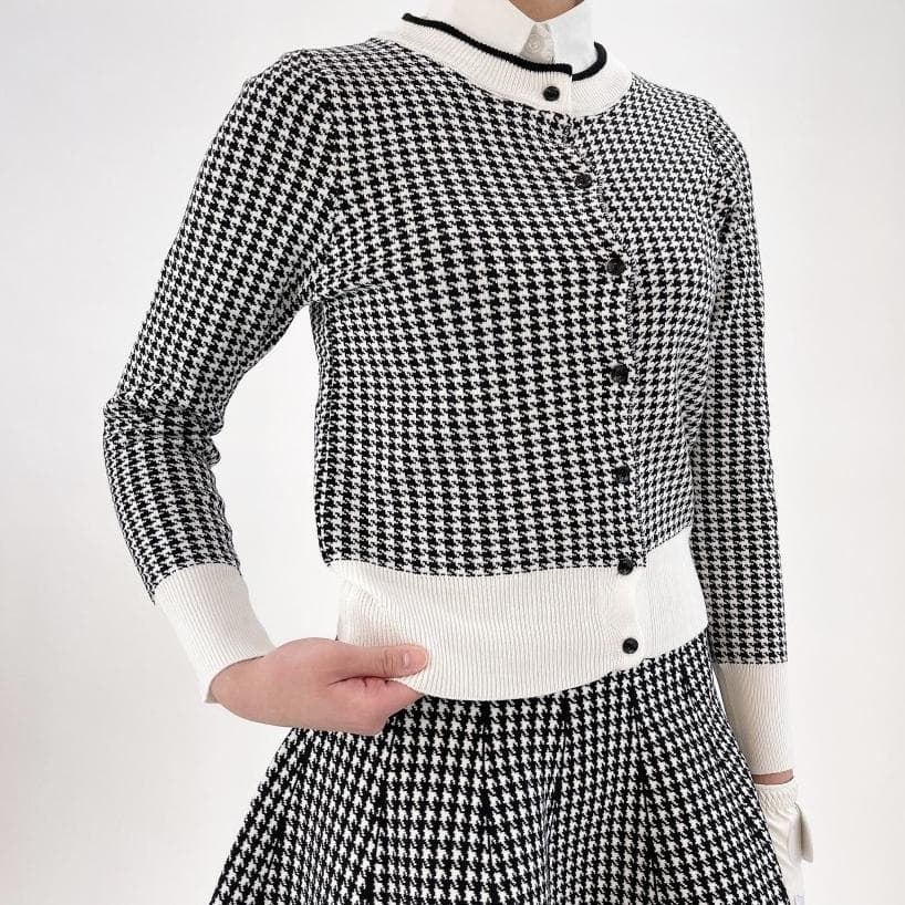 ●●大人気！千鳥セットアップ●●カーディガン/スカート2点セット・シェブロン