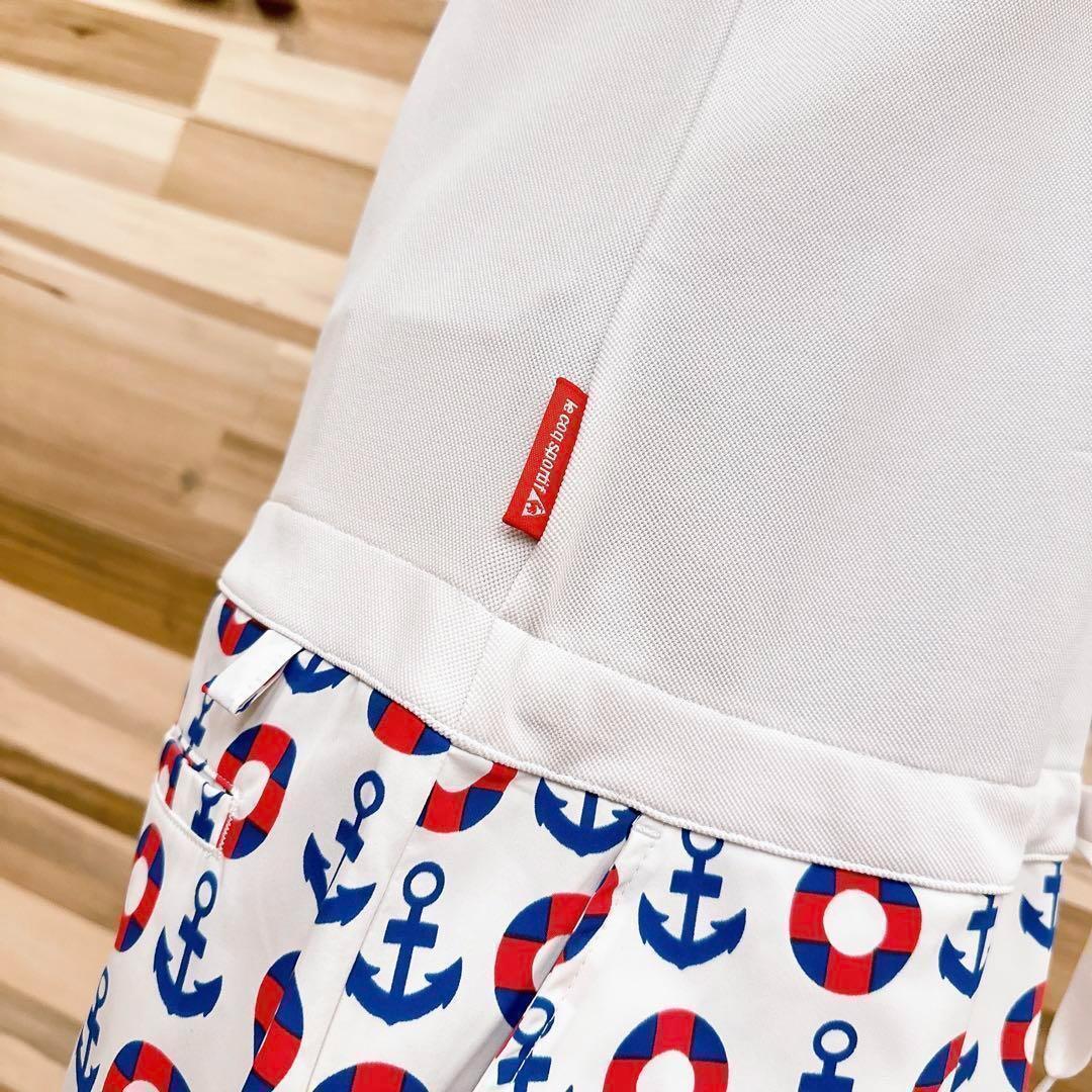 【ルコックスポルティフ】ゴルフGOLF 切り替え ワンピース マリン柄 L白×青