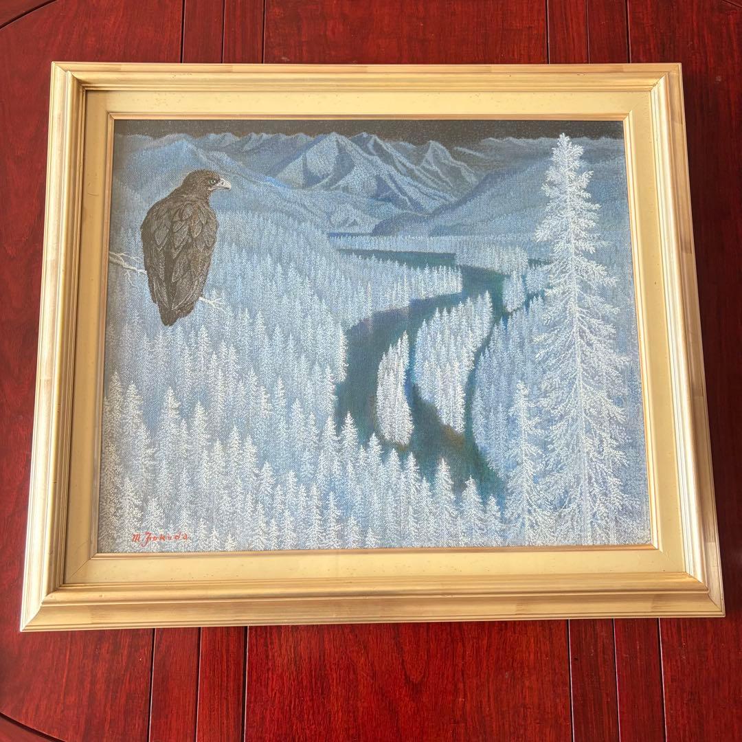 福田實「知床」油彩 F12 額装 油絵 油画 C