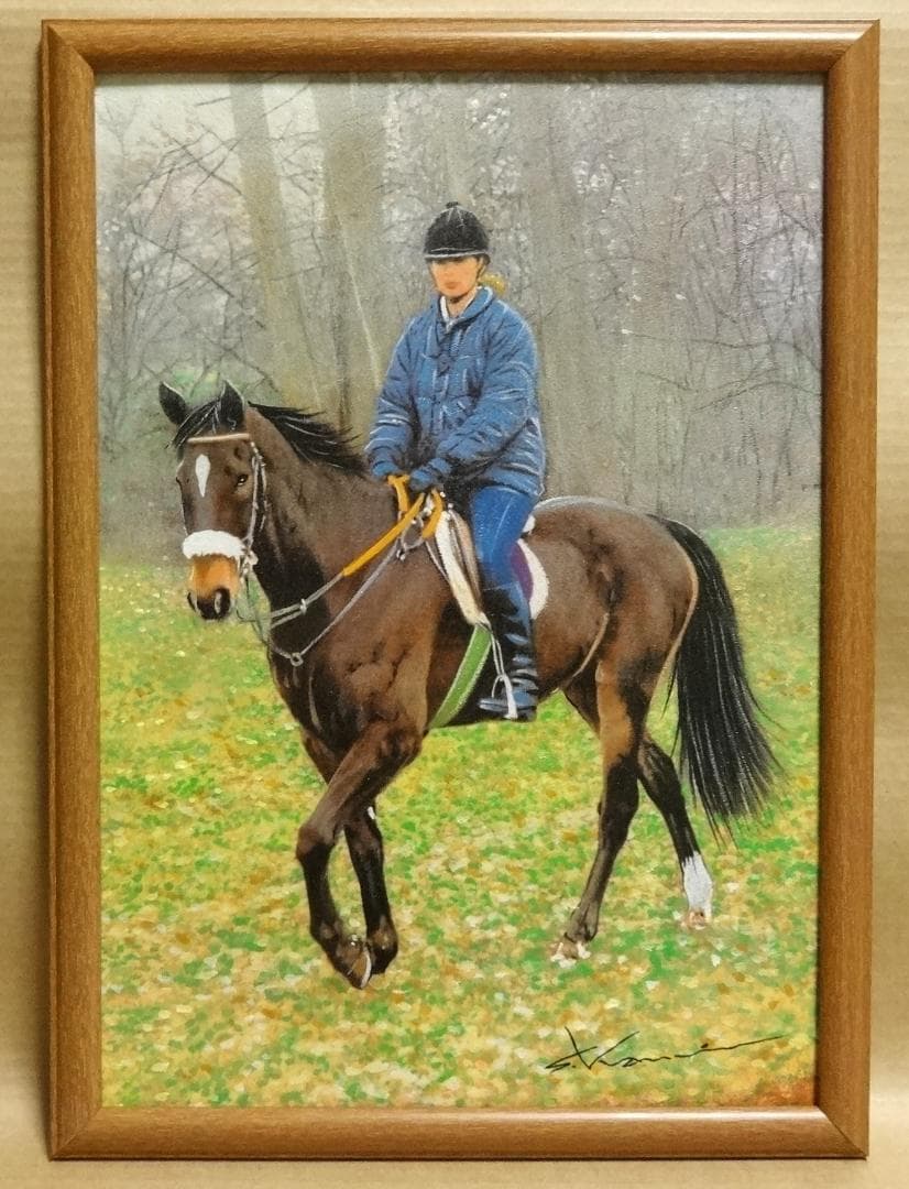 上鈴木正一 油彩画 B4『 朝の調教 2 』新作原画 超オススメの作品です!!