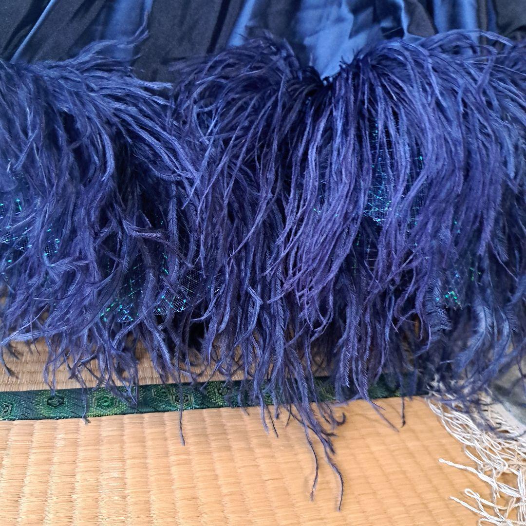 社交ダンスドレス ネイビー 、オーストリッチ、スタンダード