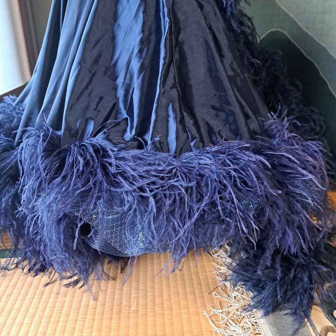 社交ダンスドレス ネイビー 、オーストリッチ、スタンダード