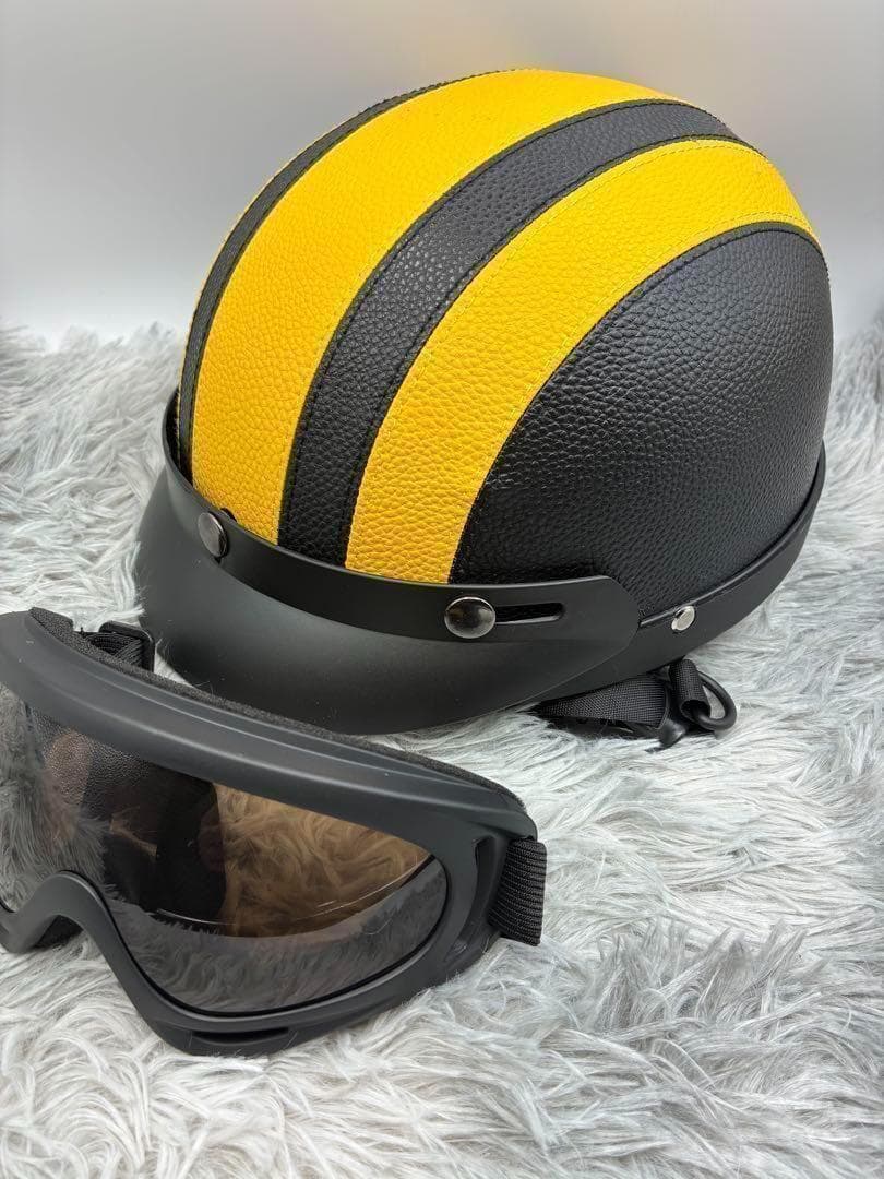 専用 黒2黄色2 レザーヘルメット　ゴーグル付　ヴィンテージ　ブラック 半ヘル