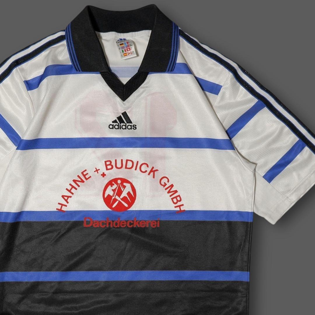美品★90s★英国製★adidas★サッカー ユニフォーム★襟付き★企業 古着