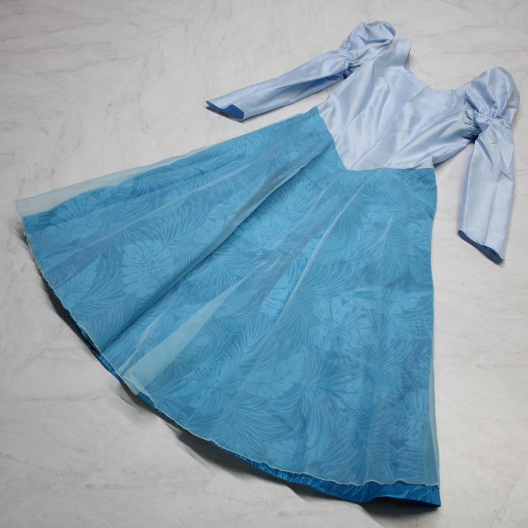 【日本製 フラダンス衣装】スカイブルー Paondor ワンピース ドレス 青