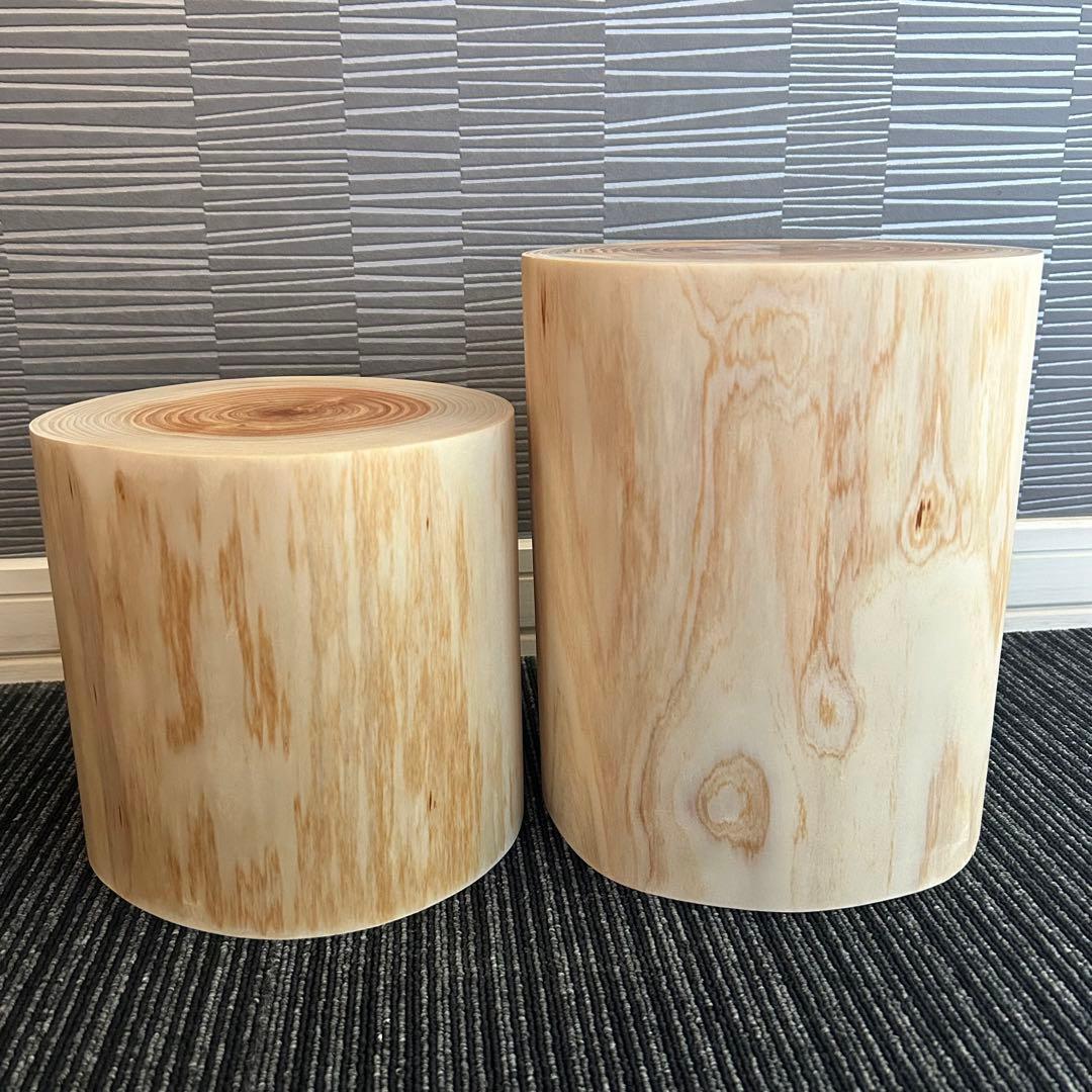 【3点セット】檜の丸太椅子 スツール 天然木 ディスプレイ台 生木No.018