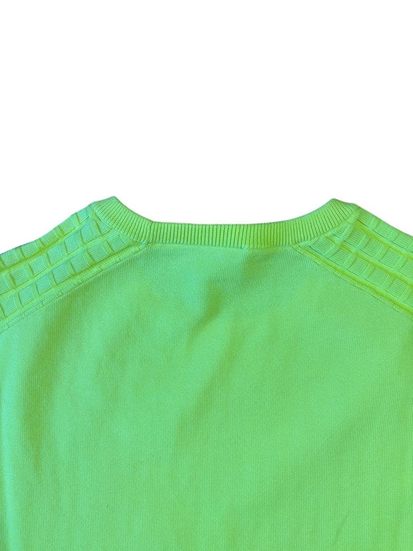 美品 デサントゴルフ ニット セーター L〜O ライムイエロー 高機能 凹凸編み