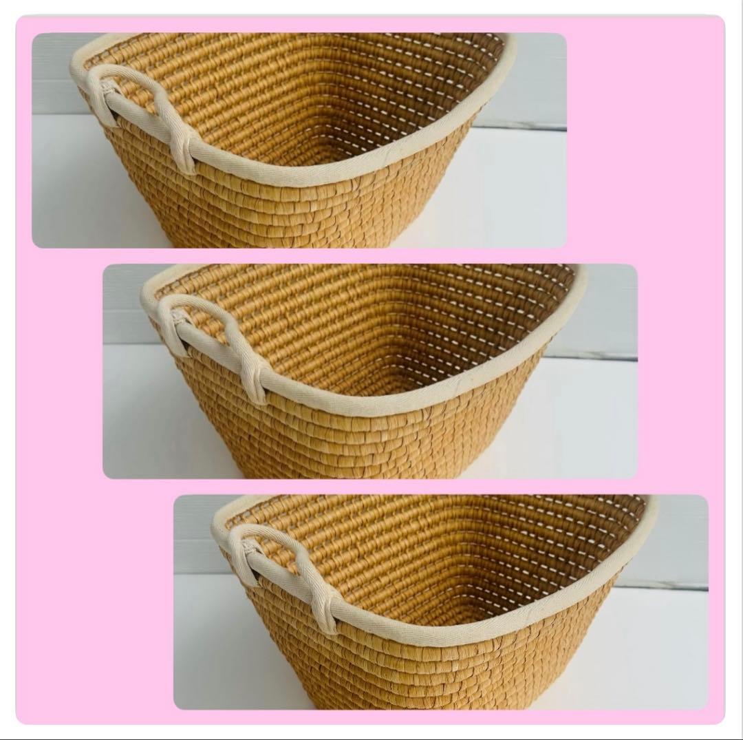 おまとめ　カントリー調バスケット持ち手及び縁まわり布張り46✕38✕27cm