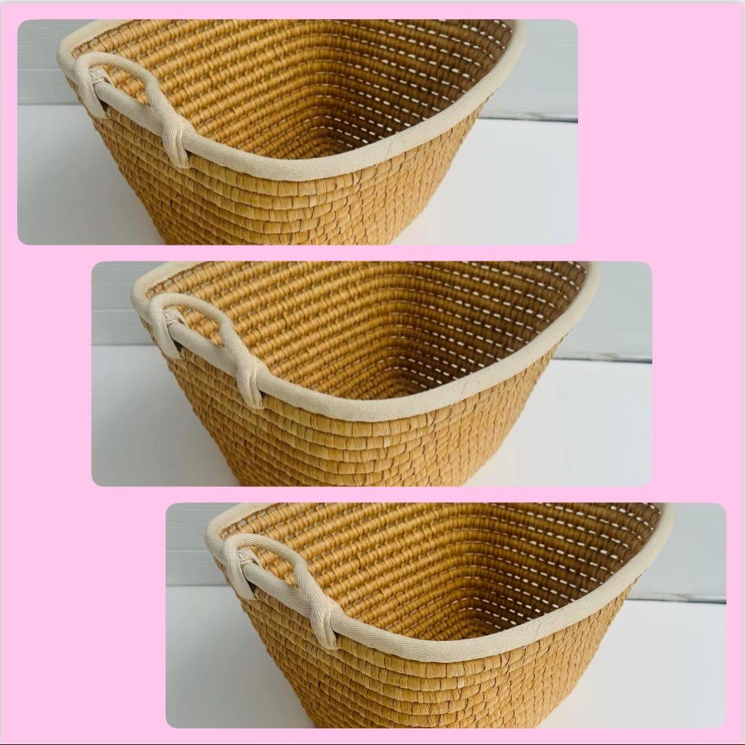 おまとめ　カントリー調バスケット持ち手及び縁まわり布張り46✕38✕27cm