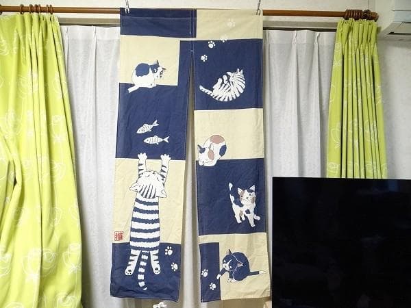 希少 ビンテージ 猫 ネコ キャット 暖簾 レトロ 当時物