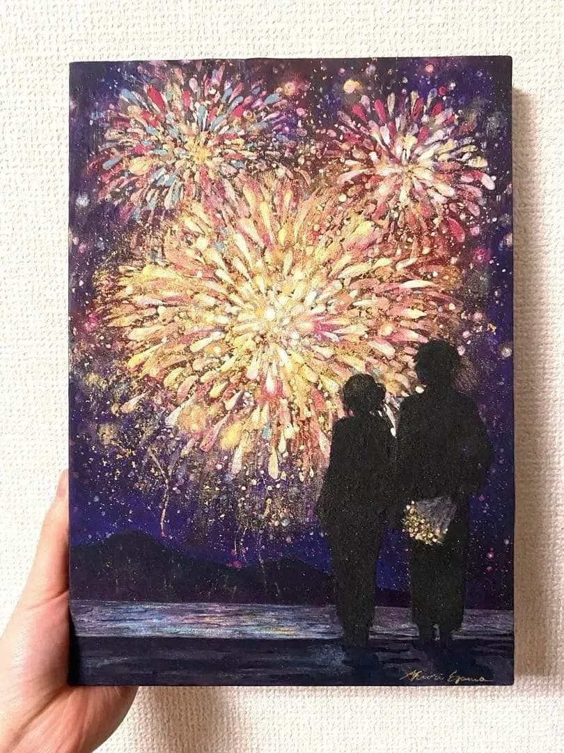 【原画・一点物】花火｜江川史織作|金箔使用｜日本画｜29.7×21cm