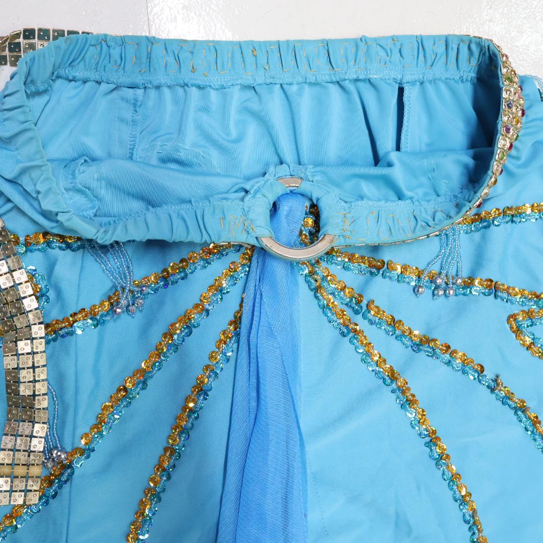 【ベリーダンス用 オリエンタル衣装】水色×ゴールド スパンコールラメ ビーズ