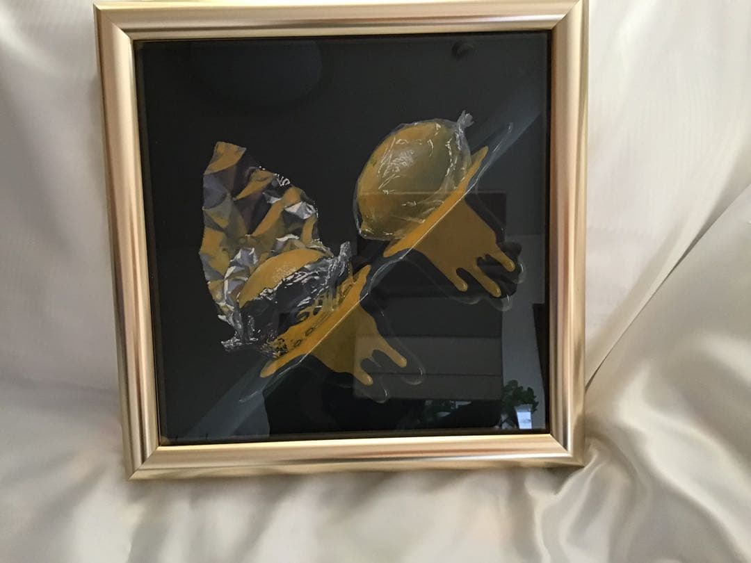 絵画　山口貞次作　檸檬　金色額縁　金運アップ