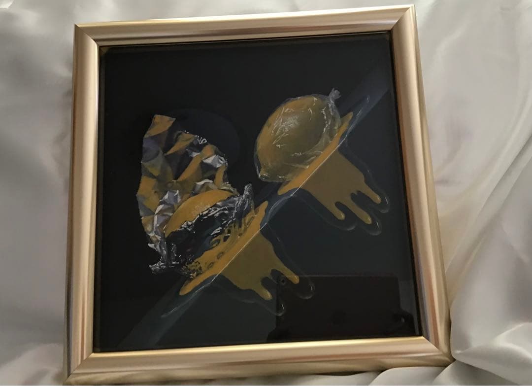 絵画　山口貞次作　檸檬　金色額縁　金運アップ