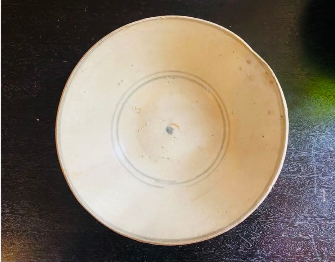 アンティーク・汕頭（スワトウ）染付草花文・小碗・唐木鑑賞スタンド付・２点セット