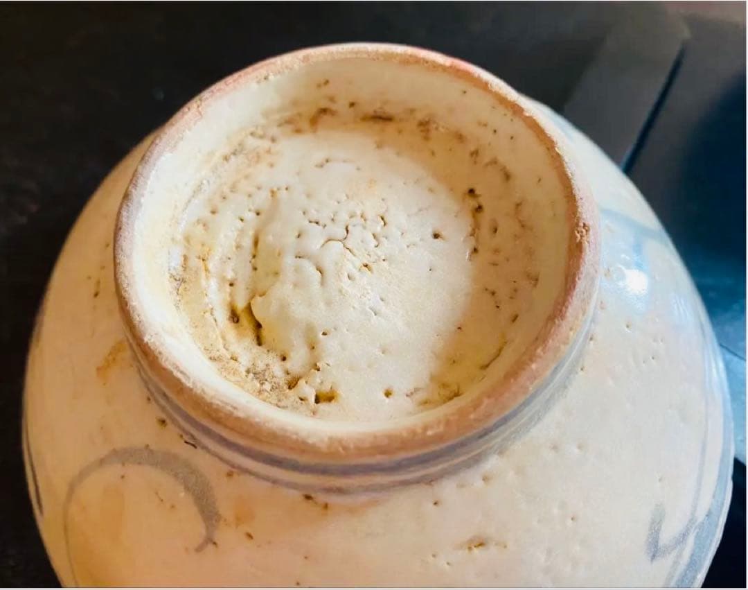 アンティーク・汕頭（スワトウ）染付草花文・小碗・唐木鑑賞スタンド付・２点セット