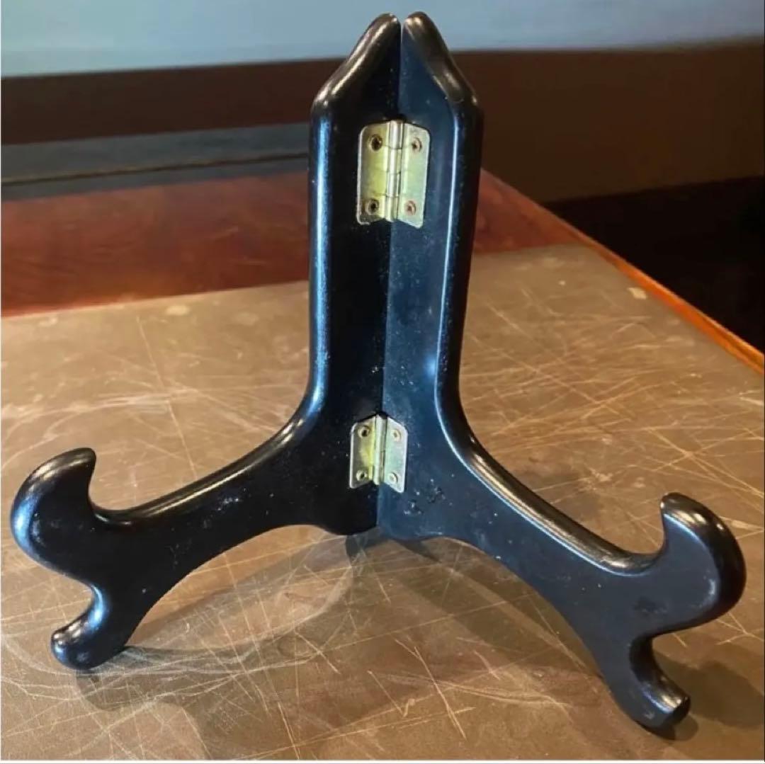 アンティーク・汕頭（スワトウ）染付草花文・小碗・唐木鑑賞スタンド付・２点セット