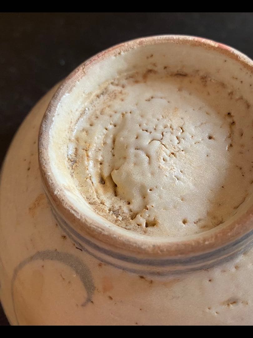 アンティーク・汕頭（スワトウ）染付草花文・小碗・唐木鑑賞スタンド付・２点セット