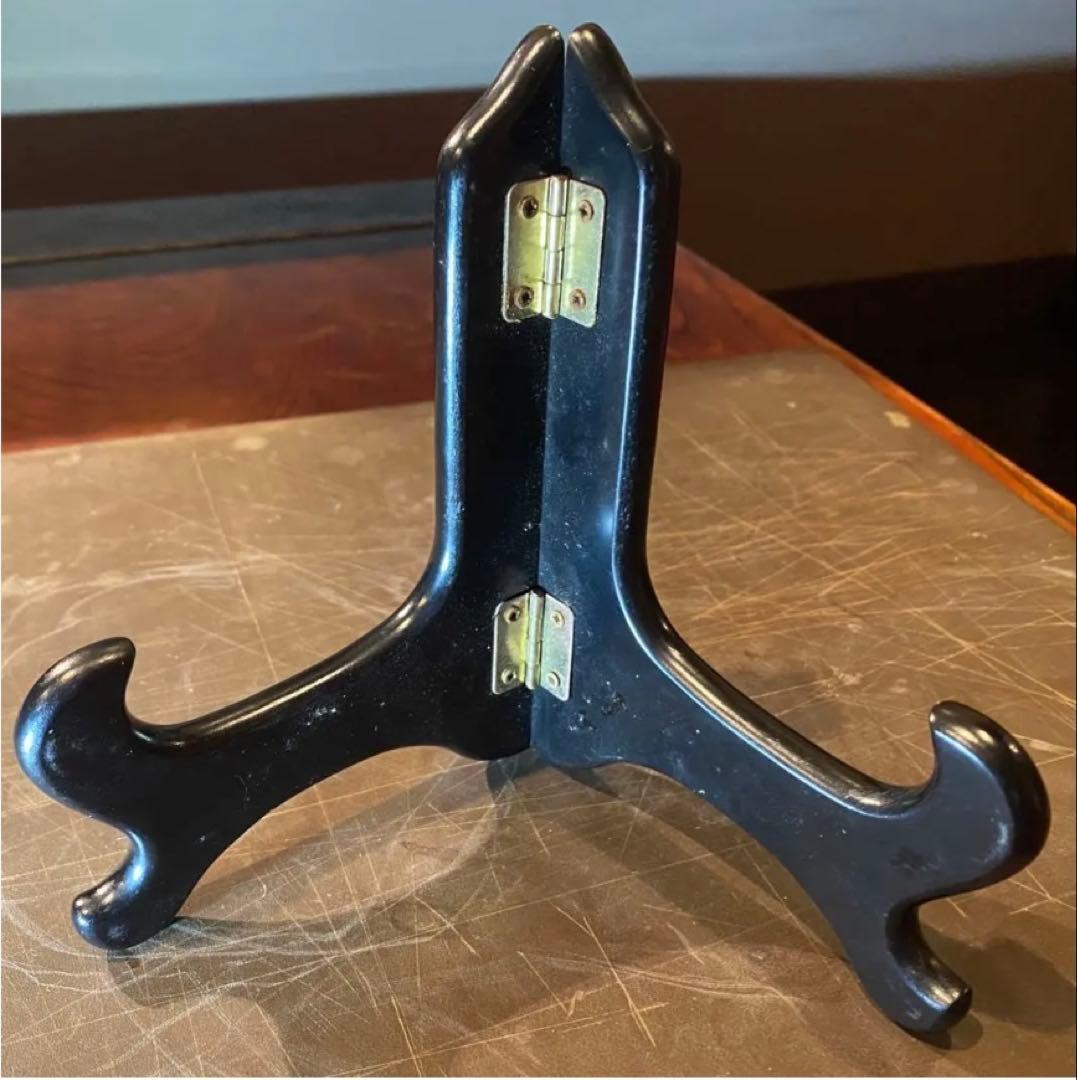 アンティーク・汕頭（スワトウ）染付草花文・小碗・唐木鑑賞スタンド付・２点セット