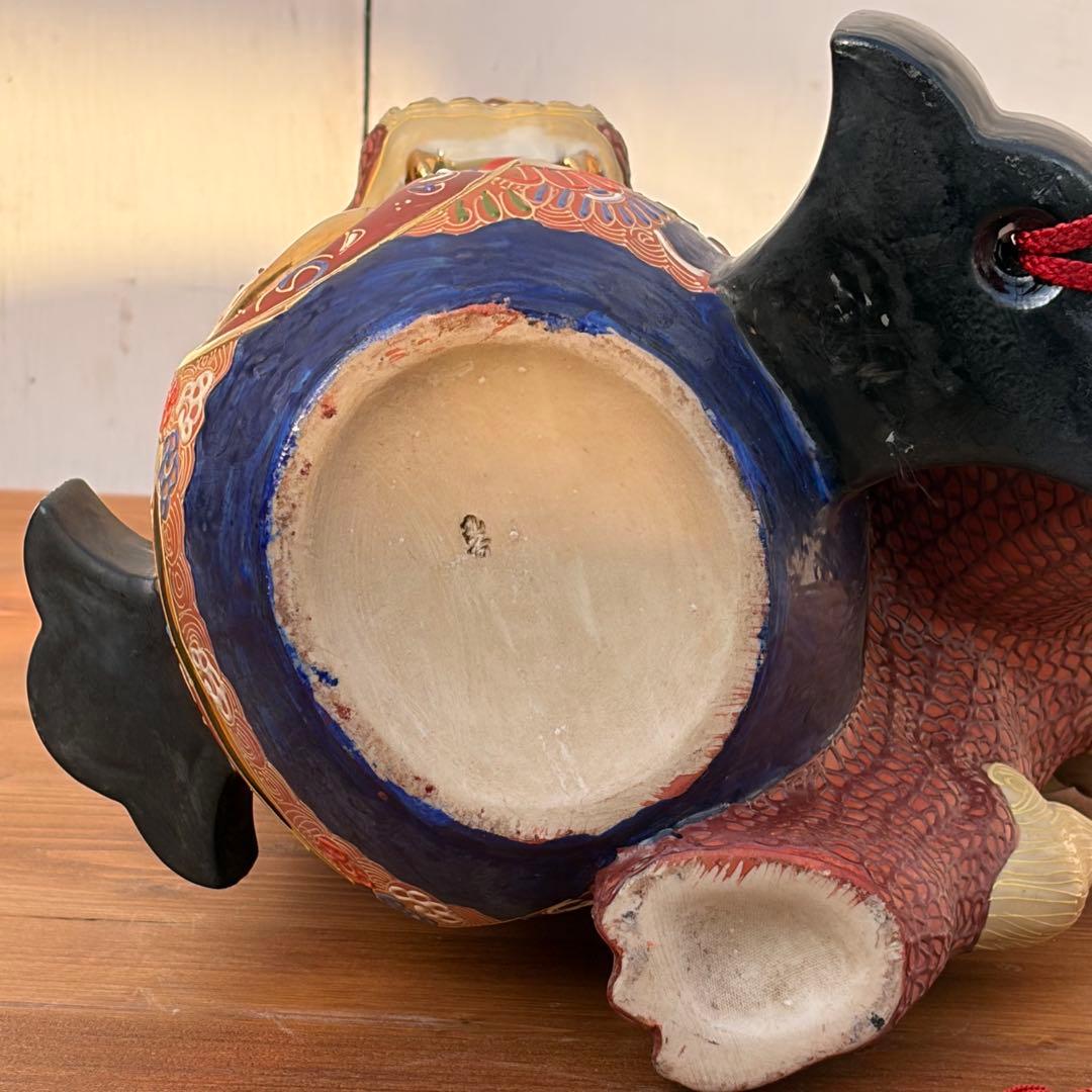 陶器製 獅子像 打ち出の小槌付き